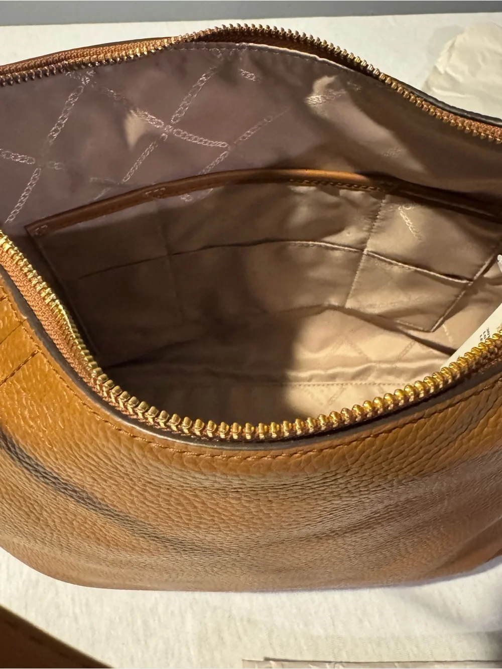 Michael Kors Aria Lg Luggage Brown Pebbles Leather Shoulder Bag New With Tag